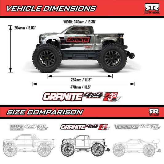 1/10 GRANITE 223S DSC 4X4 RTR Brushless Monster Truck, Red by ARRMA