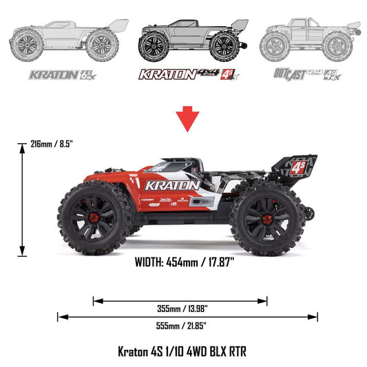 KRATON 4X4 4S BL 1/10TH 4WD SPEED MT (Red) With Center Diff by ARRMA