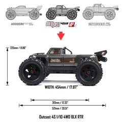 1/10 OUTCAST 4X4 4S V2 BLX Stunt Truck RTR, Gunmetal 2024 Center Diff Model by