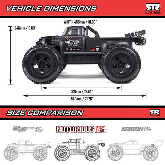 1/8 NOTORIOUS 6S V6 4X4 BLX Brushless Stunt Truck RTR, Blue by ARRMA