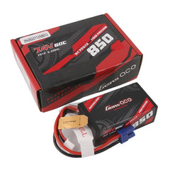 Gens Ace 850mAh 7.4V 2S1P 60C Lipo Battery Pack with EC2 Plug 57g 58x32x20.8mm