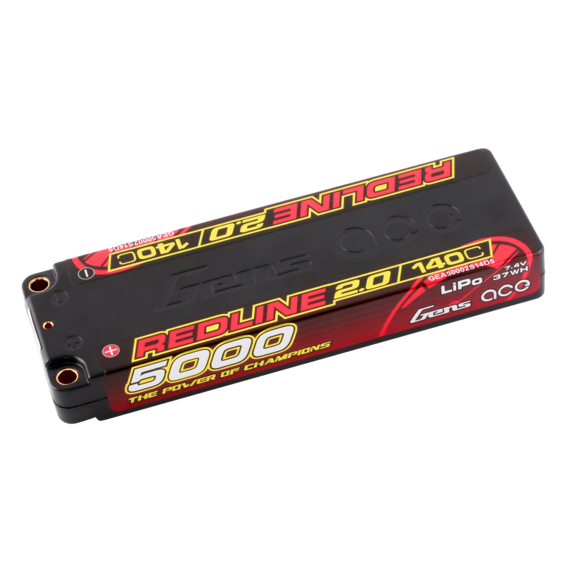 Gens ace Redline 2.0 5000mAh 2S 7.4V 140C HardCase 56# Lipo Battery with 5.0mm