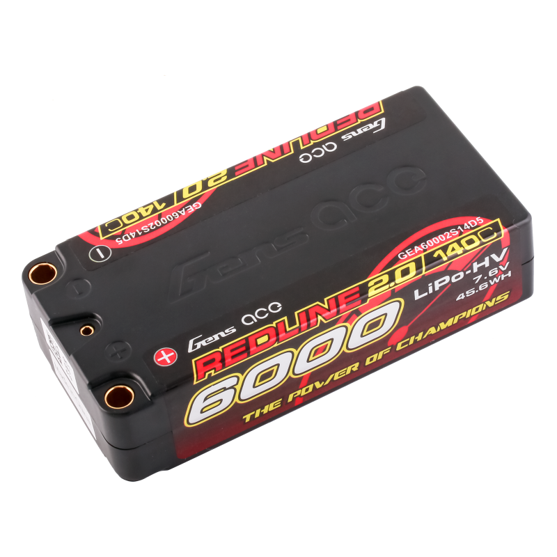 Gens Ace Redline 2.0 6000mAh 2S 7.6V 140C HardCase HV Shorty Lipo Battery 220g