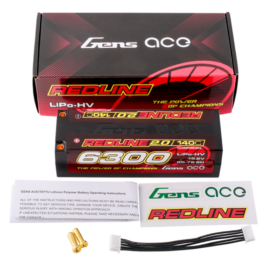 Gens ace Redline 2.0 6300mAh 4S 15.2V 140C HardCase 59# HV Lipo Battery with