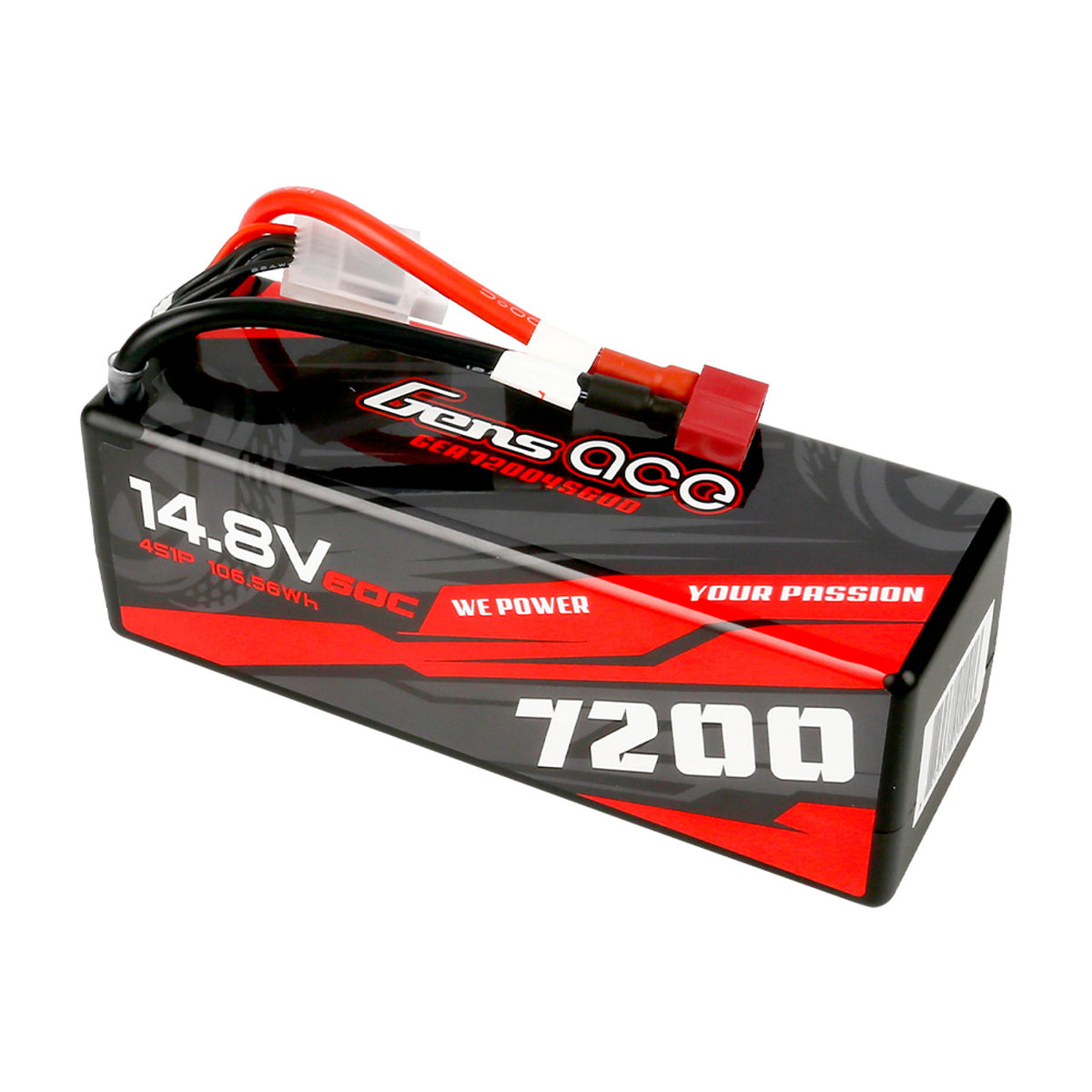 Gens Ace 7200mAh 4S 14.8v 60C Hardcase Lipo Batterywith EC5 Plug 138x47x50mm