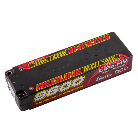 Gens Ace Redline 2.0 9600mAh 2S 7.6V 140C HardCase 58# HV Lipo Battery with