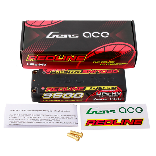 Gens Ace Redline 2.0 9600mAh 2S 7.6V 140C HardCase 58# HV Lipo Battery with