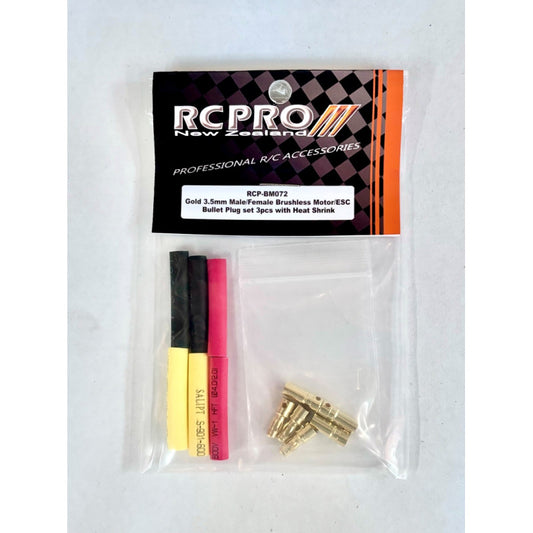 Gold 3.5mm Male/Female Brushless Motor/ESC Bullet Plug set 3pcs with Heat Shrink