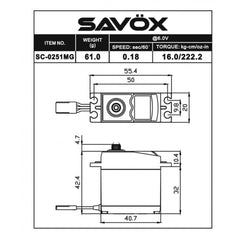 Savox Standard size Digital HV Servo 25kg 0.15sec @7.4v, 16Kg/cm, 0.18sec @6v