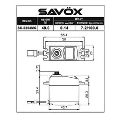 Savox Standard size 7.2kg/cm, 0.14sec @ 6v Digital Servo with Soft Start, 49g,