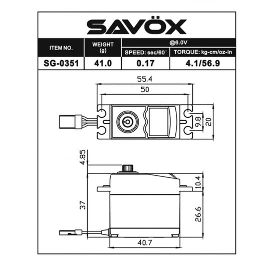 Savox Standard size 4.1kg/cm, 0.17sec @ 6v Digital Servo with Soft Start, 41g,