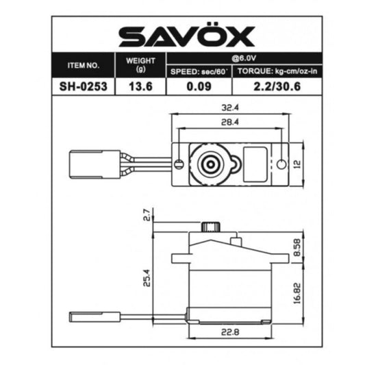 Savox Micro size 2.2kg/cm 0.09sec @ 6v Digital Servo with Soft Start, 13.g,