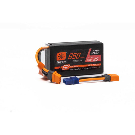 650mAh 2S 7.4V Smart G2 30C LiPo; IC2 Fits UTB18 by Spektrum