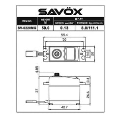 Savox HV Standard Size 8kg/cm, 0.13 @ 7.4v Digital Servo with Soft Start