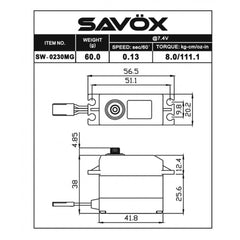 Savox HV Standard size Waterproof 8kg/cm, 0.13sec @ 7.4v Digital Servo with Soft