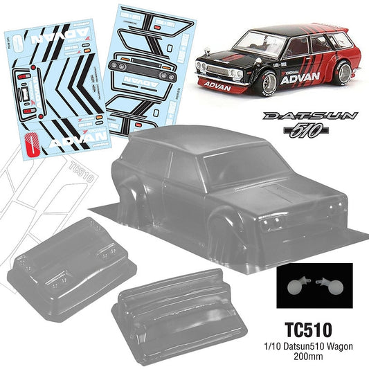 1/10 Datsun 510 Wagon, 200mm, WB 258mm W/Light Buckets and Mirrors Advan Decal