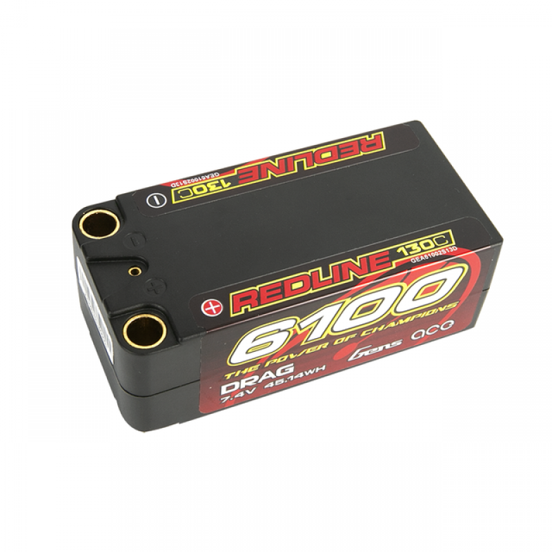 Gens Ace Redline 6100mAh 2S 7.4v Shorty Drag Race Lipo 96x46x35mm 298g 8mm