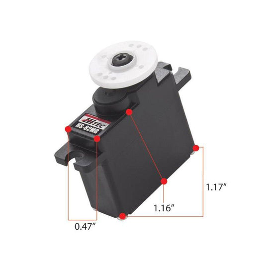 HS-82MG 3.4kg 0.10/sec @ 6v, Metal Geared Mini Servo. 29.8x12x29.6mm, 19g by