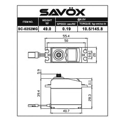 Savox STD size 10.5Kg/cm, Digital Servo, 0.19 sec, 6.0V 49g, 40.7x20x39.4mm