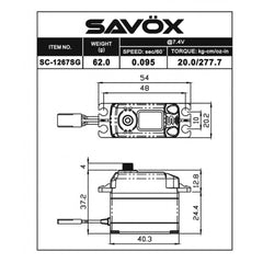 Savox HV STD size 21kg/cm, Black, Coreless Digital Servo, 0.095 sec, 7.4V 62g,