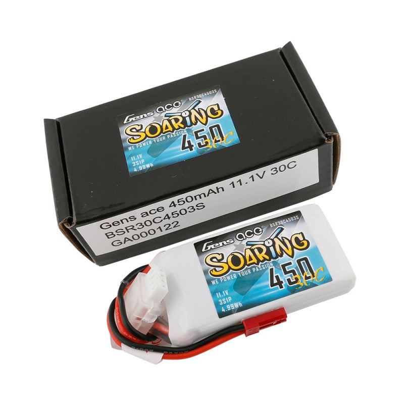 Gens Ace 450Mah 3S 11.1v 30C 58x31x14mm 47g JST Plug, XH Balance Soaring Series